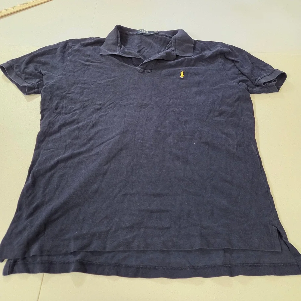 Polo Ralph Lauren Mens XL Navy Blue Short Sleeve Pique Polo Yellow Pony Logo